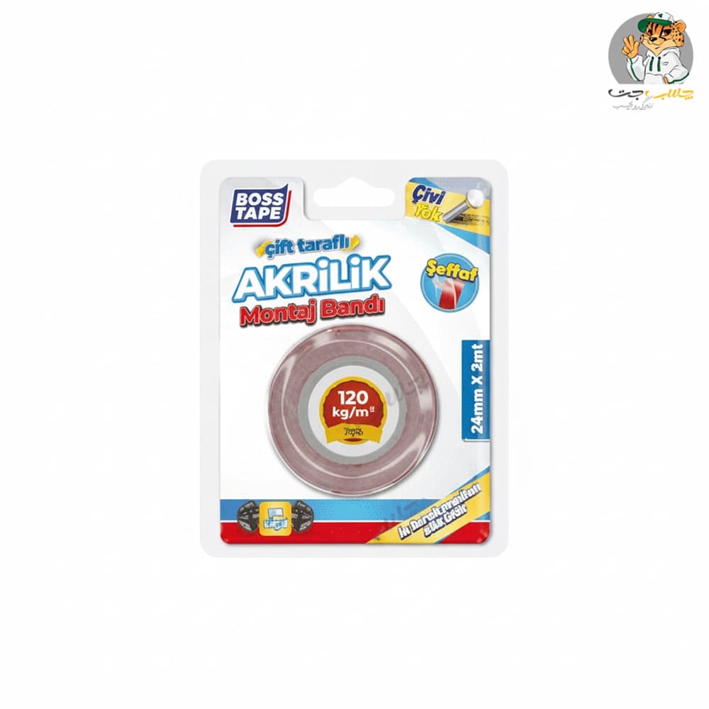 چسب دوطرفه قوی آکریلیک شفاف باس تیپ Boss Tape Akrilik Double Tape 24mm×2m