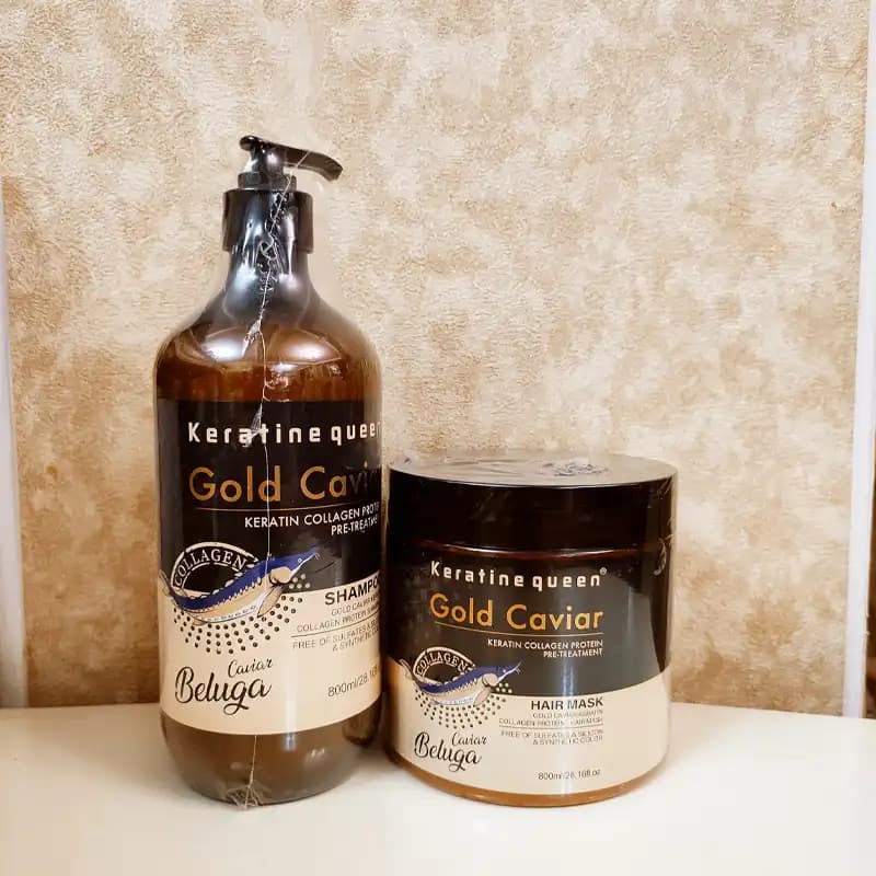 ماسک مو بدون سولفات کراتین کوئین مدل Gold Caviar | ترمیم عمقی و تغذیه مو — تصویر ۵