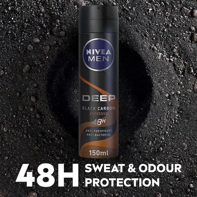 اسپری ضد تعریق مردانه نیوآ DEEP Black Carbon Espresso اصل Nivea رایحه چوبی اسپرسو — تصویر ۳