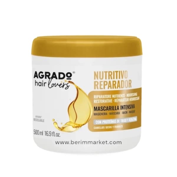 ماسک موی مغذی آگرادو (Nutritive) حاوی پروتئین گندم و کراتین هیدرولیز شده | احیاء موهای شکننده (500 میل) — تصویر ۳
