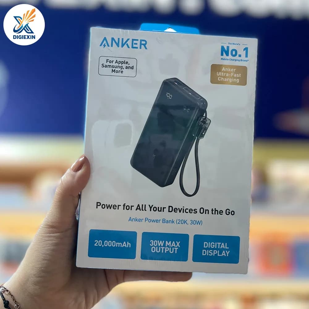 پاوربانک ۳۰ وات انکر مدل Anker A1384 ظرفیت ۲۰۰۰۰ میلیآمپر ساعت (به همراه کابل USB‑C) — تصویر ۳