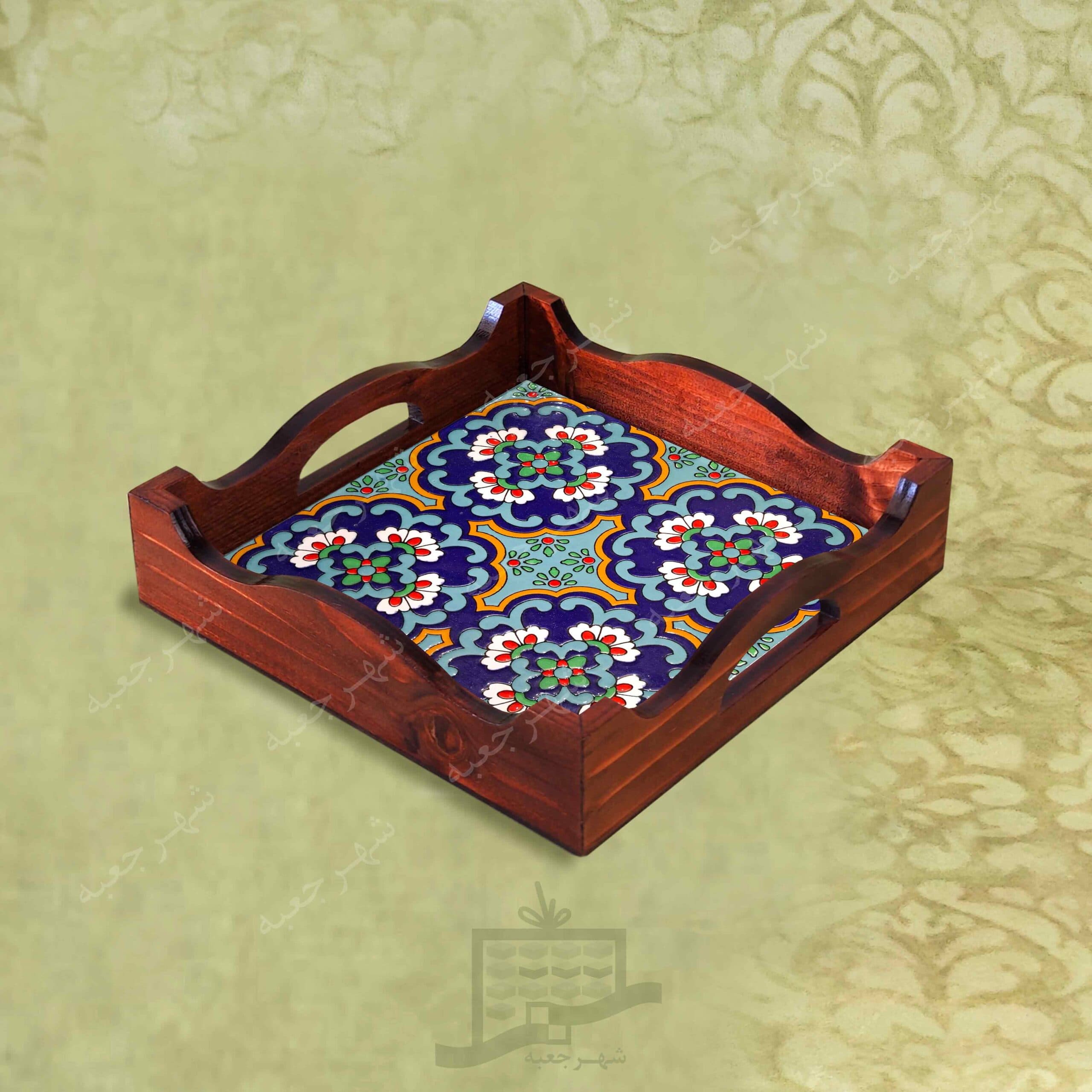 سینی چوبی (طرح B4.1.22) – پذیرایی لاکچری، ضد آب، سنتی، تنقلات، سرو، کاشی