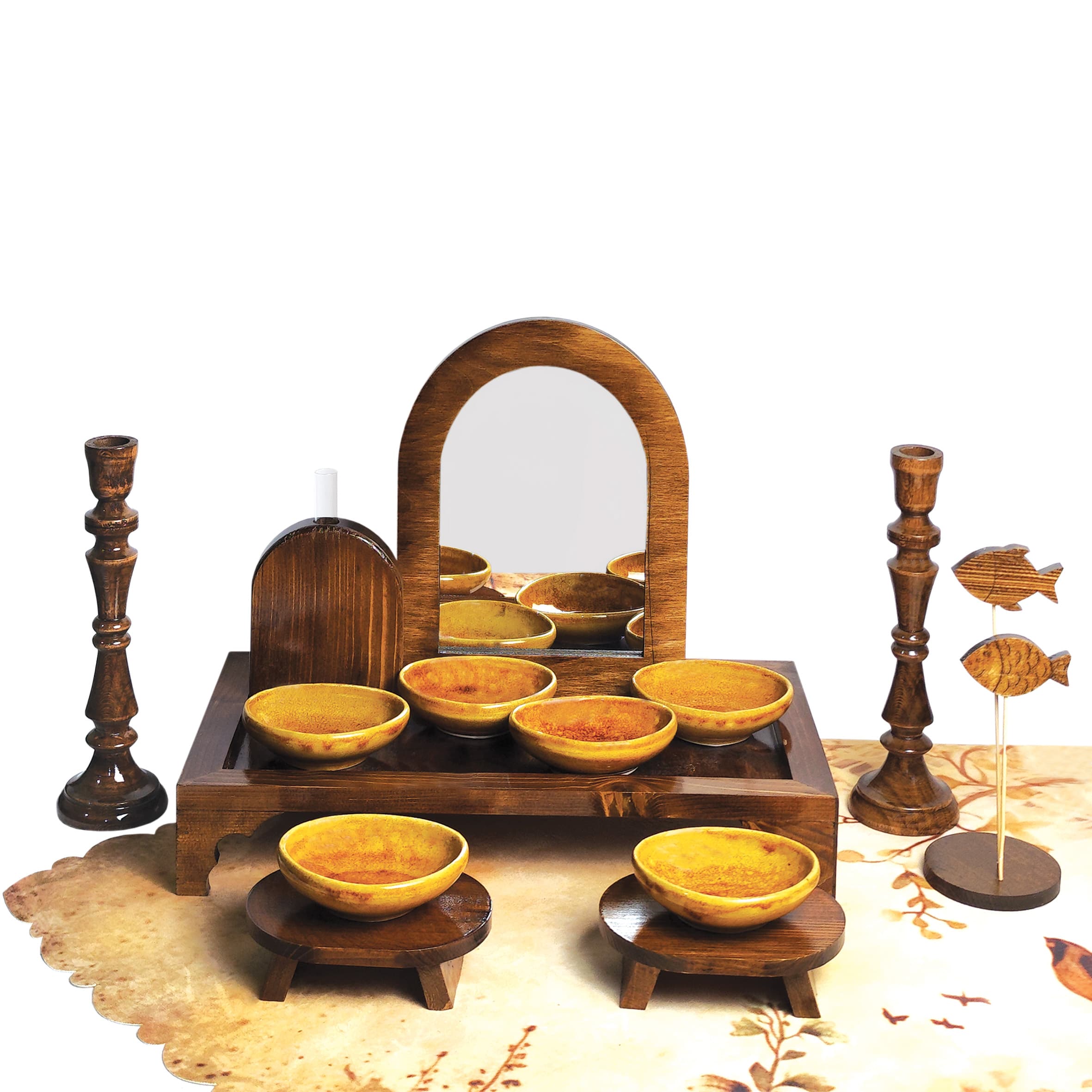هفت سین (کد 21) به همراه سفره مخمل|خاص،ایرانی،چوبی،رزین،سفالی — تصویر ۳