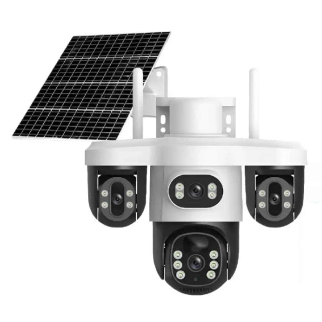 دوربین مینی اسپیددام چرخشی سیمکارتی 3 لنز قابل تنظیم 5مگاپیکسل با پنل خورشیدی V380 Pro — تصویر ۲
