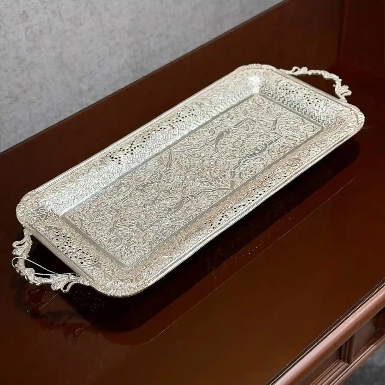 رولت خوری نقره مستطیل گل و مرغ — تصویر ۶