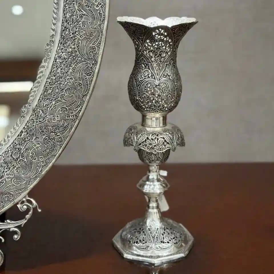 ست آینه بیضی و شمعدان لاله بدون آویز مشبک اعلا — تصویر ۵
