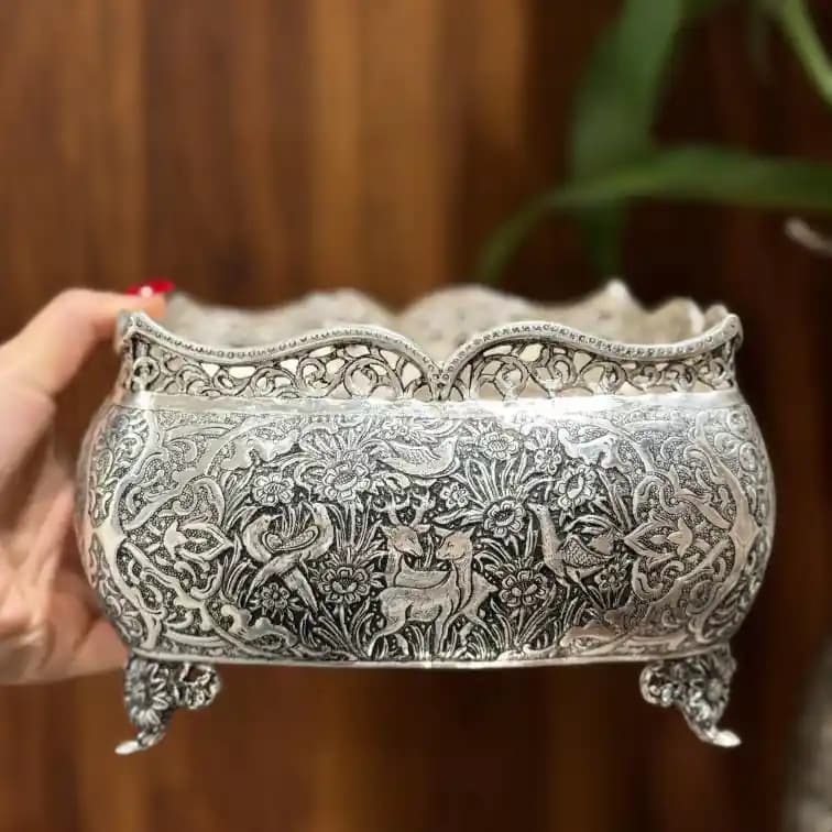 کاسه نقره مربع قلم شکارگاه اعلا — تصویر ۶