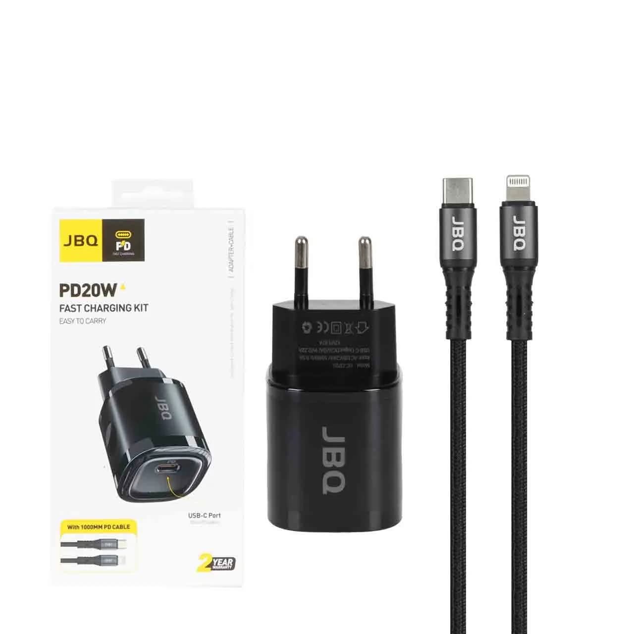 شارژر دیواری فست و PD تک پورت JBQ مدل HC-DP20 20W همراه با کابل Type-C to Lightning