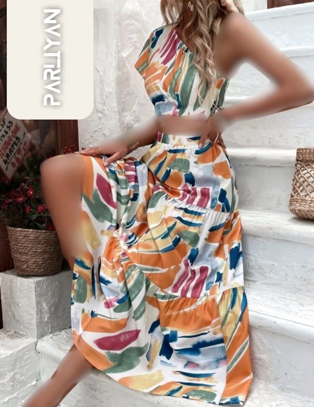 نیم تنه و دامن هاوایی لاکچری زنانه پارلین | PA1820253 — تصویر ۴