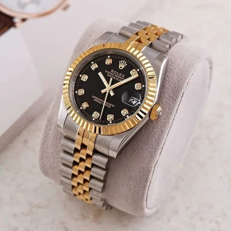 ساعت مچی زنانه رولکس rolex استیل صفحه مشکی — تصویر ۲