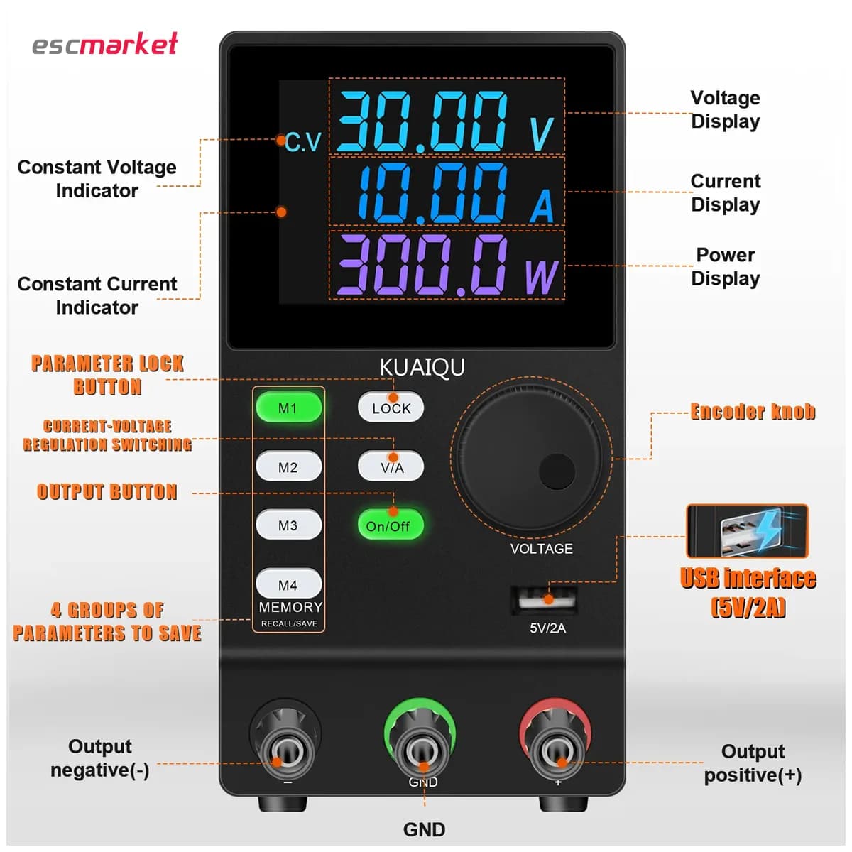 منبع تغذیه 30 ولت 10 آمپر سویچینگ KUAIQU مدل SPPS-3010D — تصویر ۶