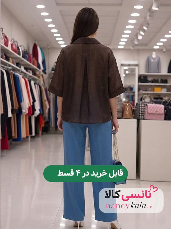 شومیز شیشه ای زنانه قهوه ای لطیف فری سایز 38 تا 46 — تصویر ۲