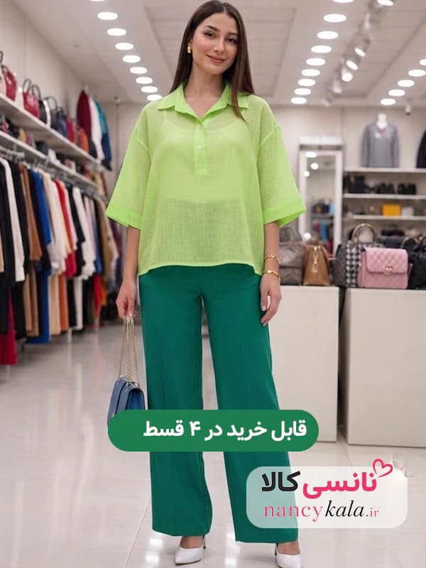 شومیز شیشه ای زنانه سبز لطیف فری سایز 38 تا 46