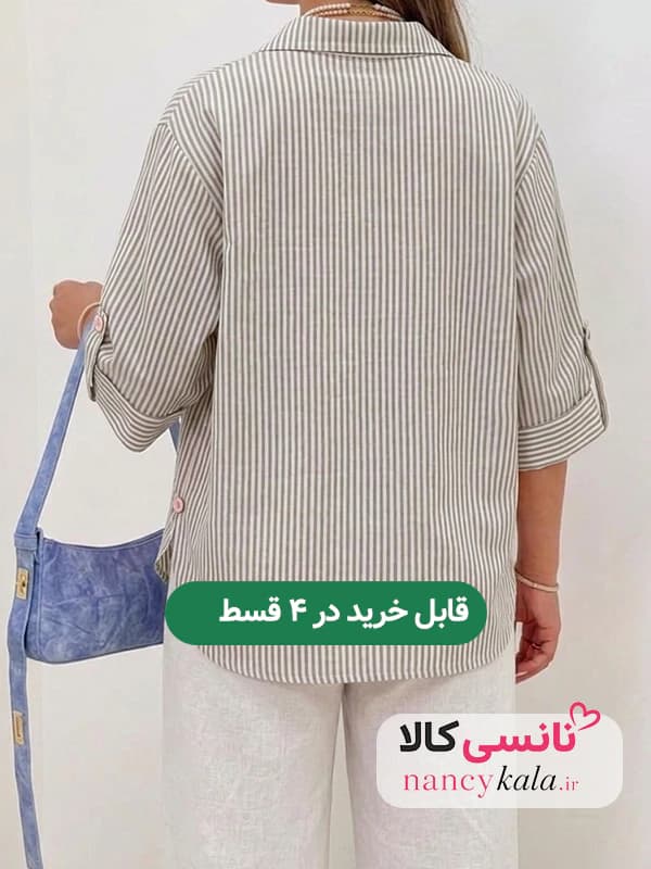 شومیز راه راه زنانه لنین زمینه نوک مدادی فری سایز 36 تا 46 — تصویر ۳