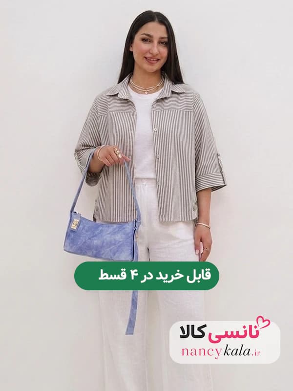شومیز راه راه زنانه لنین زمینه نوک مدادی فری سایز 36 تا 46 — تصویر ۲