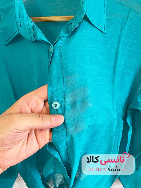 شومیز گره ای زنانه شیشه ای سبز فیروزه ای فری سایز 36 تا 46 — تصویر ۸