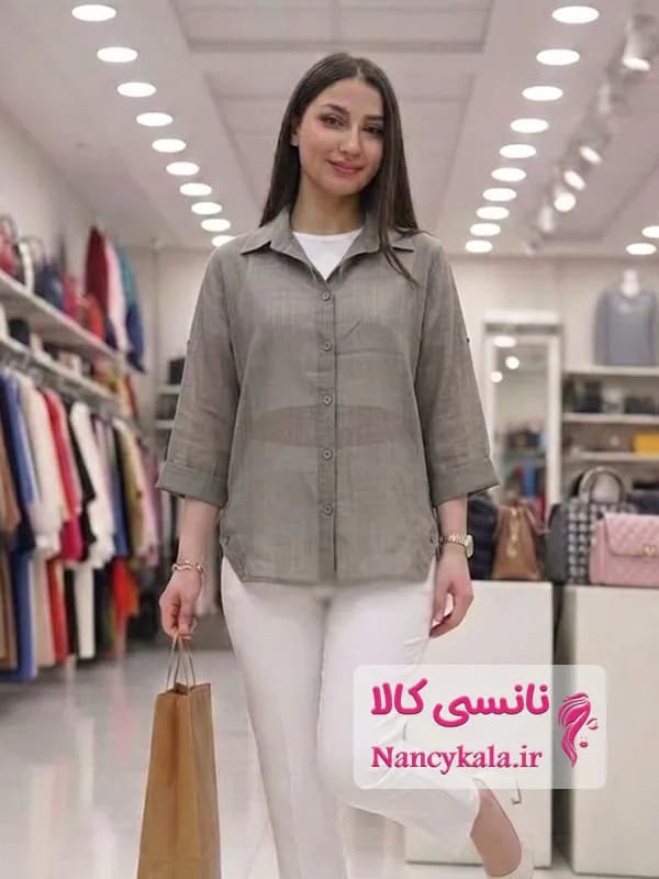 شومیز زنانه شیشه ای خاکستری لطیف و خنک فری سایز 36 تا 48