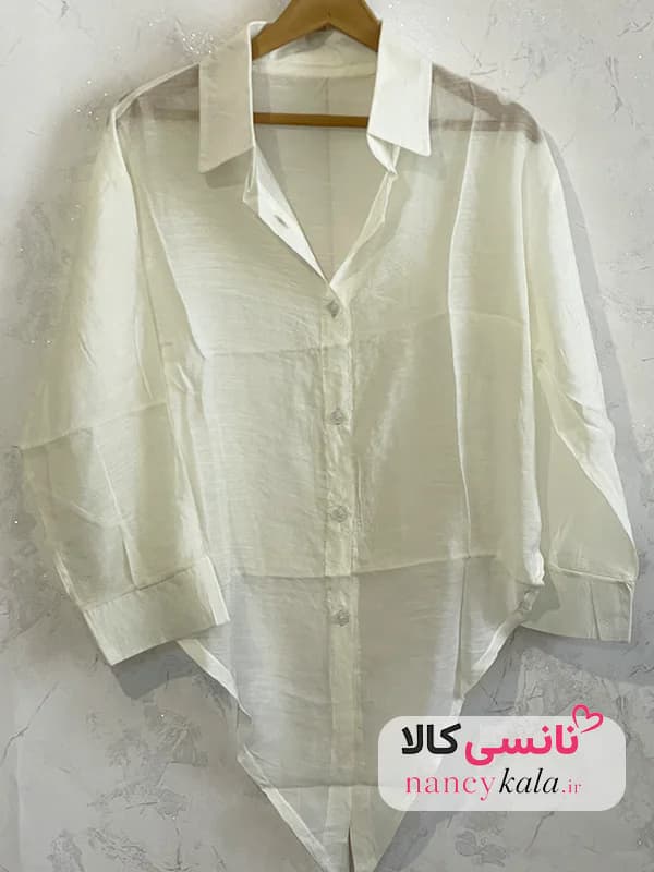 شومیز گره ای زنانه شیشه ای شیری فری سایز 36 تا 46 — تصویر ۸