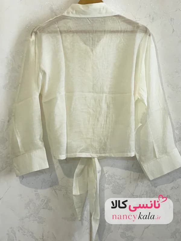 شومیز گره ای زنانه شیشه ای شیری فری سایز 36 تا 46 — تصویر ۴