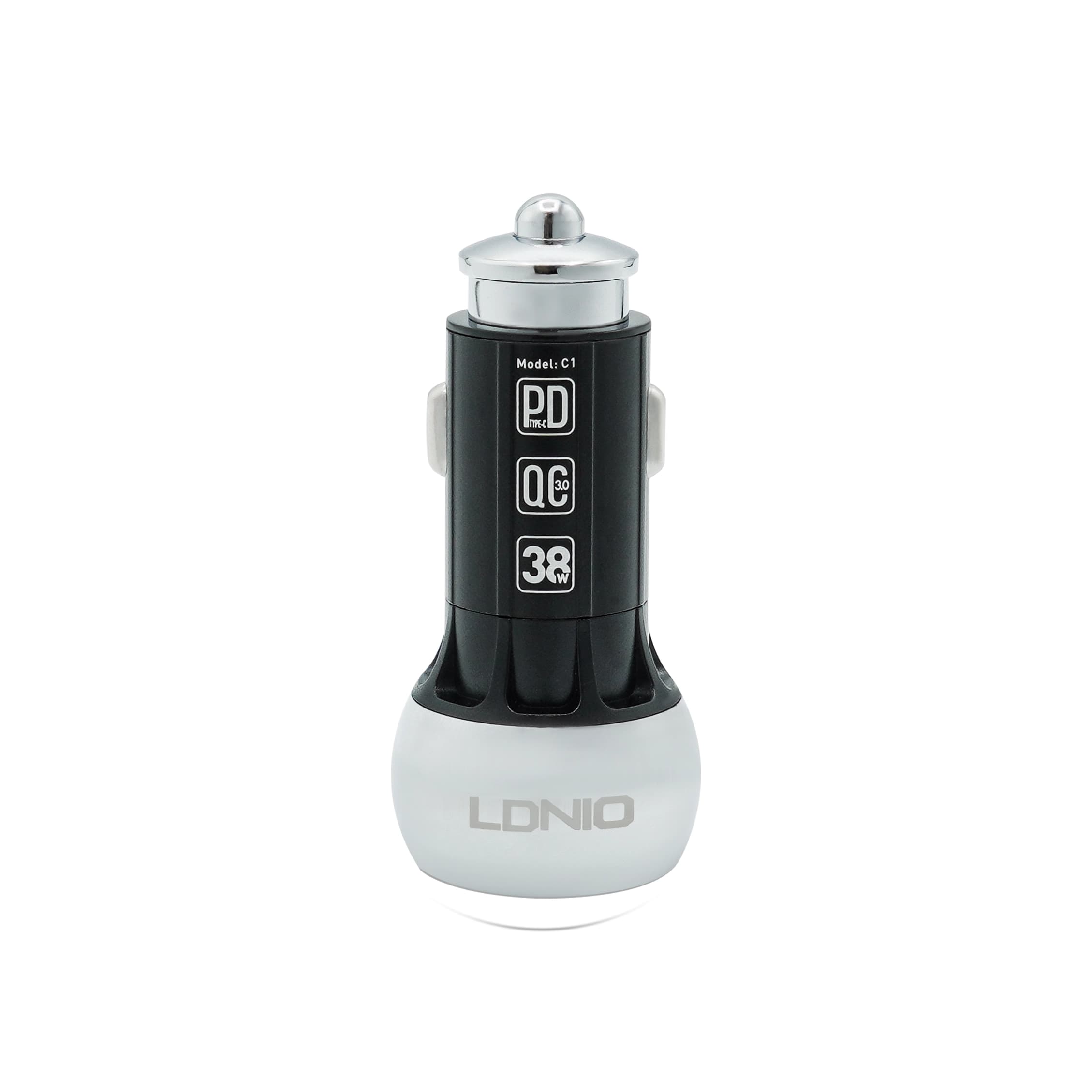 شارژر فندکی LDNIO C1 – دو پورت PD18W و QC3.0 با بدنه آلیاژ روی