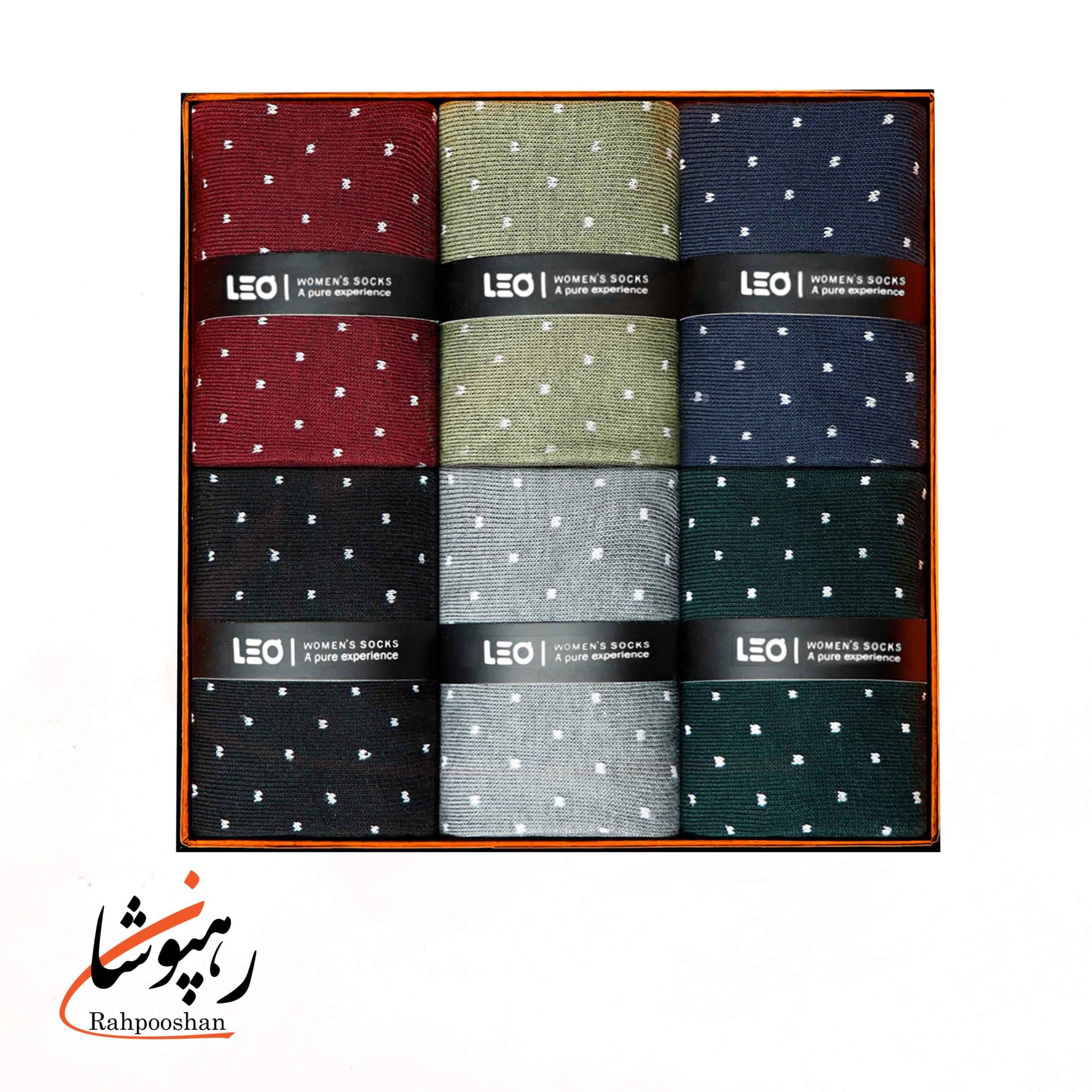 جوراب زنانه ساقدار طرح خال دار رنگی لئو LEO (پک 6 عددی)(510)