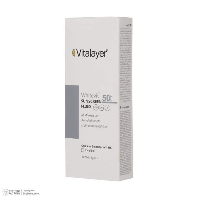 فلوئید ضدآفتاب بیرنگ ویتالیر SPF50 مدل Whitevit مناسب انواع پوست، حجم 50 میلیلیتر — تصویر ۸