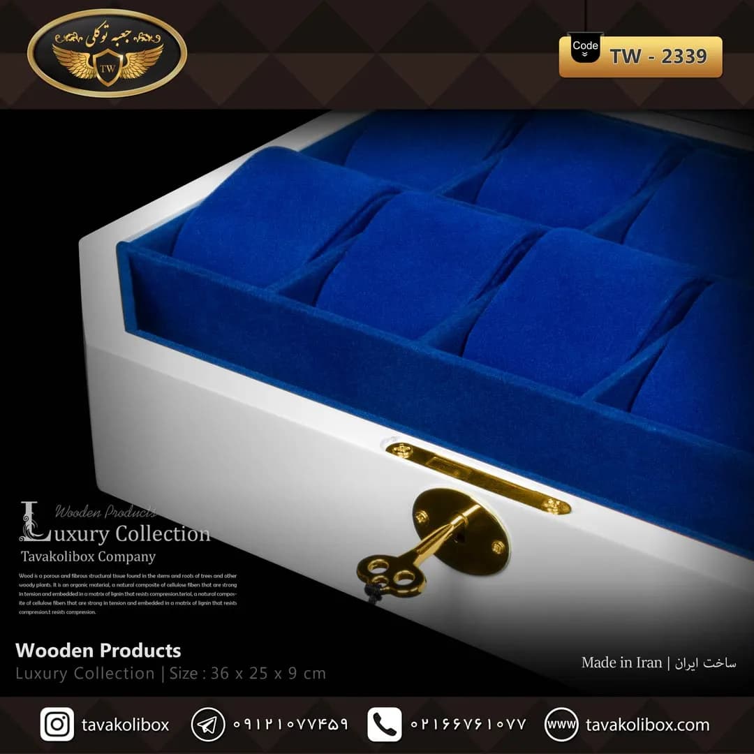 جعبه ساعت 12خونه بالشتک لوکس 6 ضلعی رنگ سفید مدل : TW-2339 — تصویر ۳