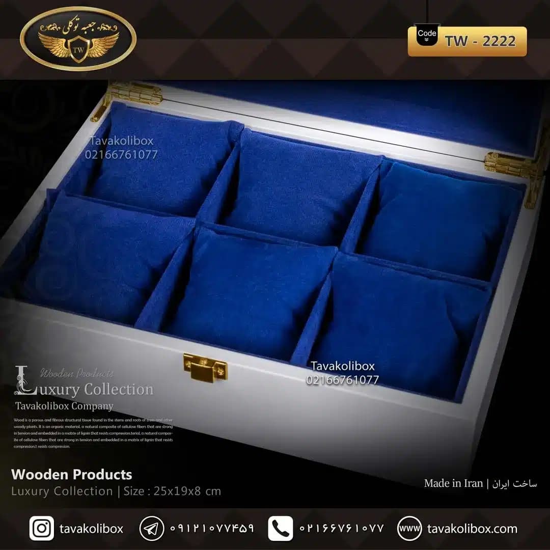 جعبه ساعت 6 خونه بالشتک معمولی رنگ سفید-آبی مدل : TW-2222 — تصویر ۳
