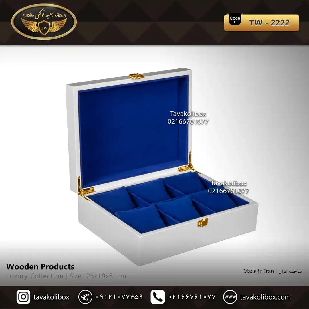 جعبه ساعت 6 خونه بالشتک معمولی رنگ سفید-آبی مدل : TW-2222 — تصویر ۲