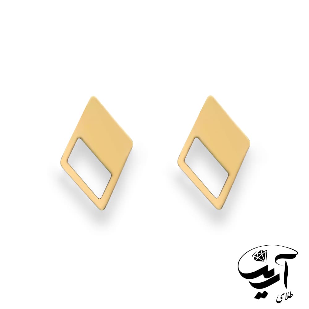 گوشواره میخی طلا مدل لوزی پُر و خالی براق