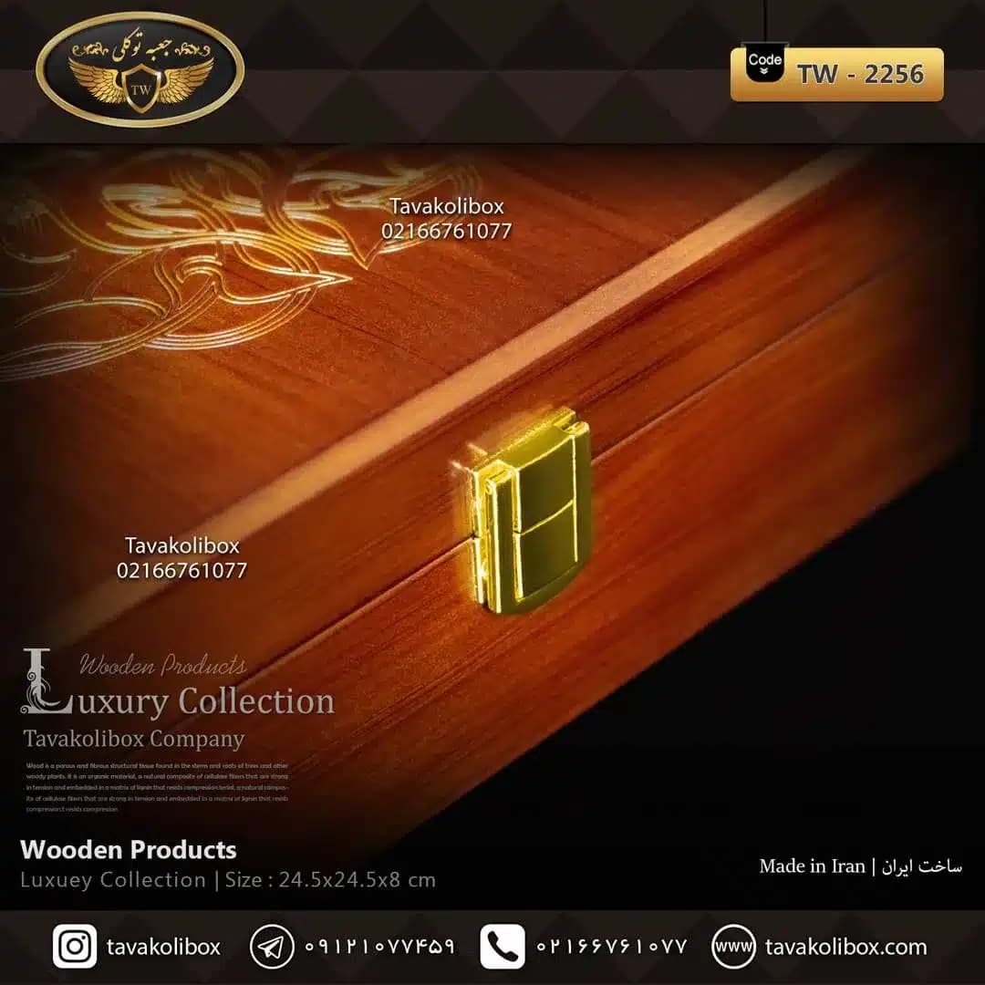 جعبه ساعت 9 خونه درب دار بالشتک معمولی چوب طبیعی رنگ قهوه ای مدل : TW-2256 — تصویر ۴