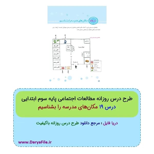 طرح درس روزانه مکانهای مدرسه را بشناسیم مطالعات اجتماعی سوم ابتدایی Word و PDF
