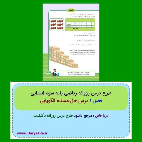 طرح درس روزانه حل مسئله الگویابی ریاضی سوم ابتدایی Word و PDF