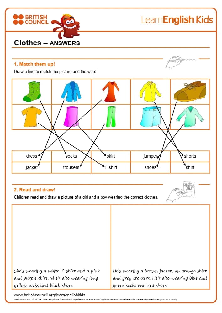 کتاب Clothes Worksheets Answers (پاسخنامه کاربرگ های لباس ها) نسخه انگلیسی PDF
