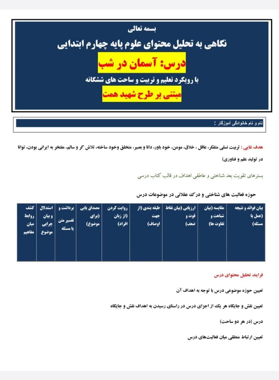 طراحی آموزشی شهید همت آسمان در شب علوم چهارم — تصویر ۵
