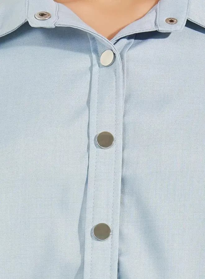 پیراهن آستین بلند زنانه Chambray با دکمههای فلزی — تصویر ۳