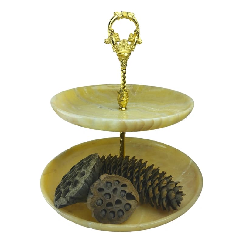 سینی سنگی دو طبقه مخصوص سرو و پذیرایی از سنگ مرمر پرتقالی کد 271 — تصویر ۲