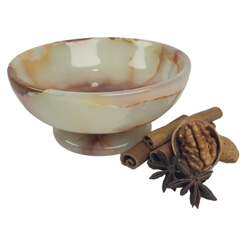 آجیل خوری/شکلات خوری پایه دار سنگ مرمر قرمز کد 082، سایز 15×8 سانتیمتر — تصویر ۲