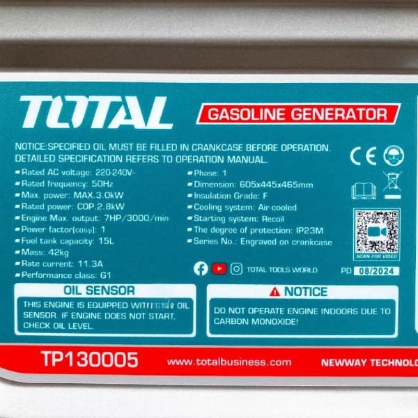 موتور برق بنزینی توتال 3 کیلووات مدل TP130005 تک فاز هندلی — تصویر ۲