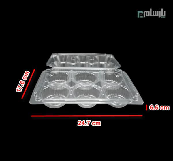 ظرف یکبار مصرف کاپ کیک 6 خانه مستطیل شفاف-پت — تصویر ۲