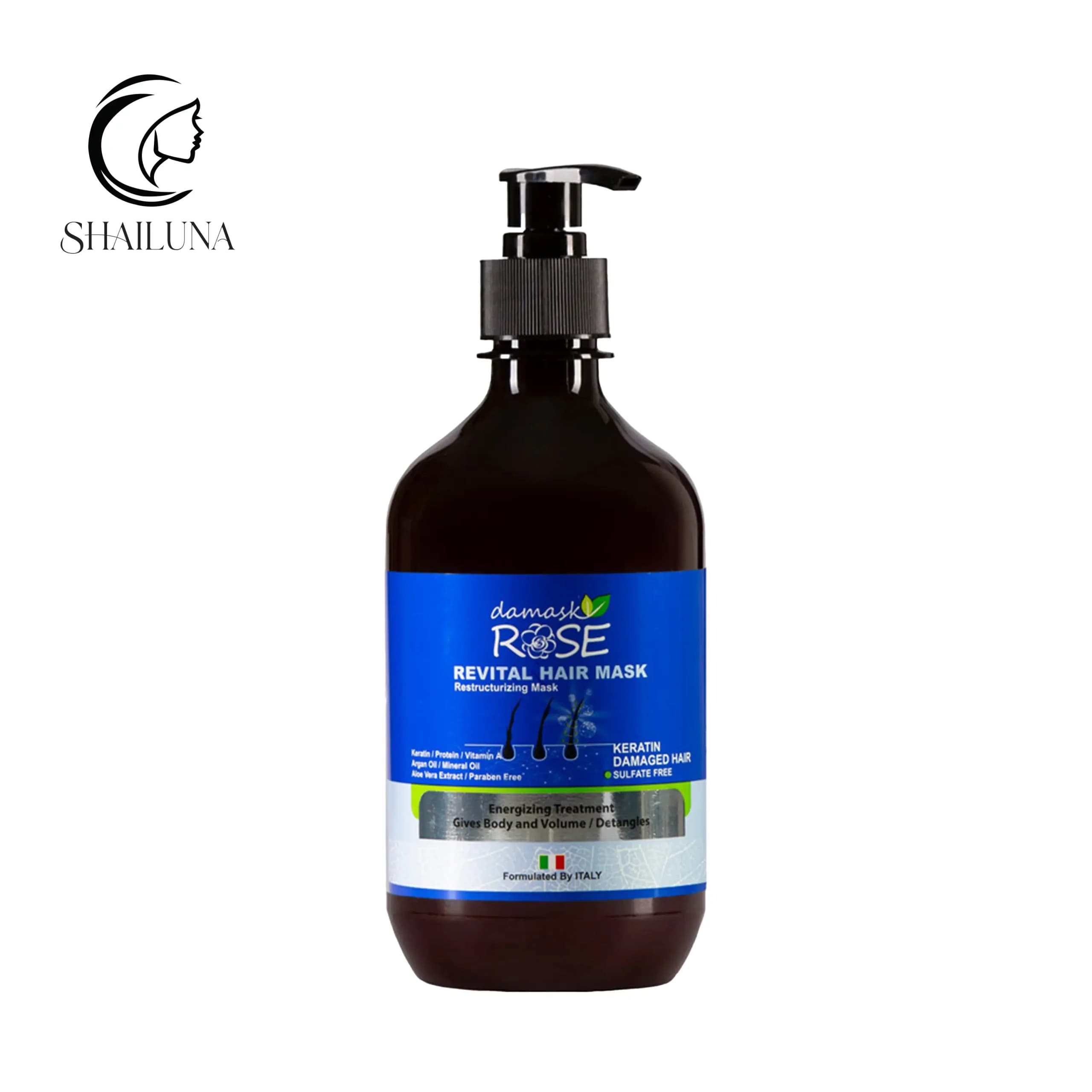 ماسک مو بدون آبکشی داماسک رز DAMASK ROSE مدل کراتینه مناسب موهای آسیبدیده و خشک – حجم 500 میلی لیتر