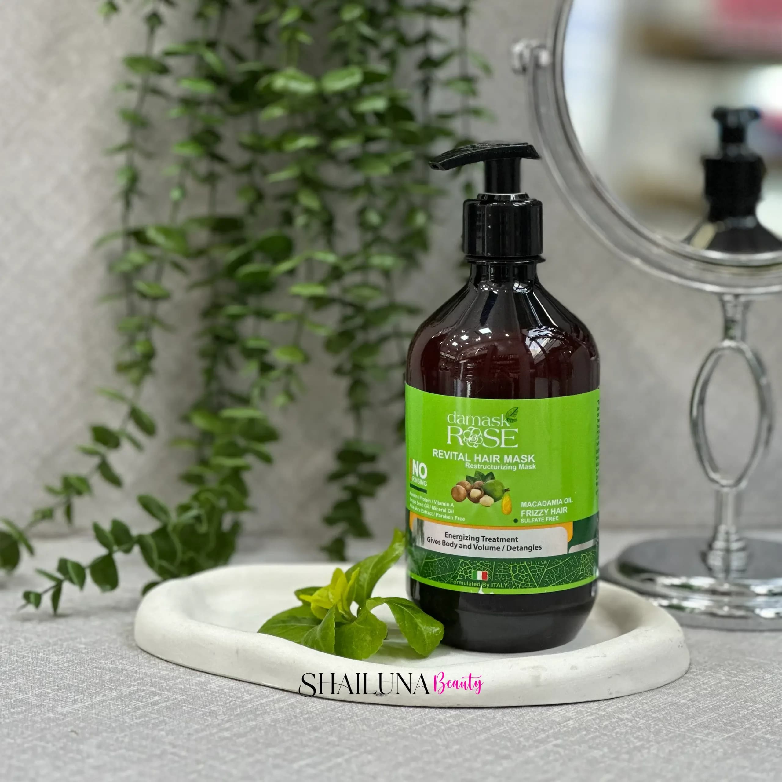 ماسک مو بدون آبکشی داماسک رز DAMASK ROSE مدل ماکادمیا مناسب موهای خشک، فر و وز -حجم 500 میلی لیتر — تصویر ۲