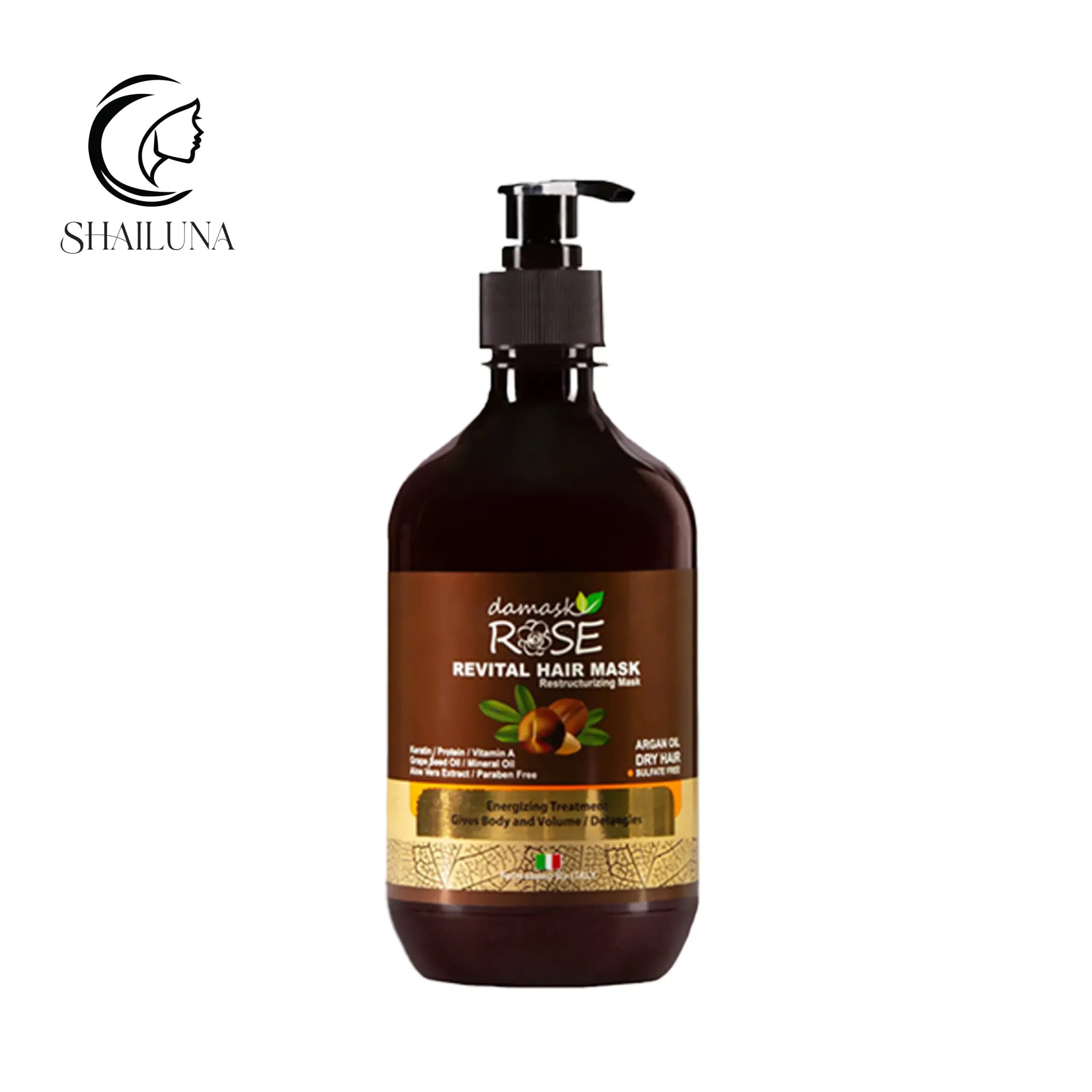 ماسک مو داخل حمام داماسک رز DAMASK ROSE مدل آرگان مخصوص موهای خشک و آسیب دیده -حجم 500 میلی لیتر