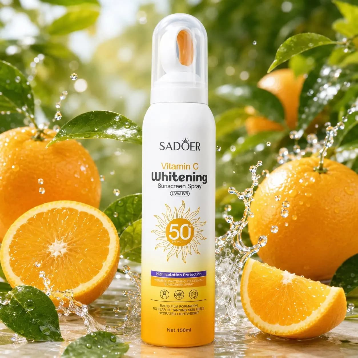 اسپری ضد آفتاب SPF50 روشن کننده پوست ویتامین C سادور SAODER مدل Whitening حجم 150ml — تصویر ۵