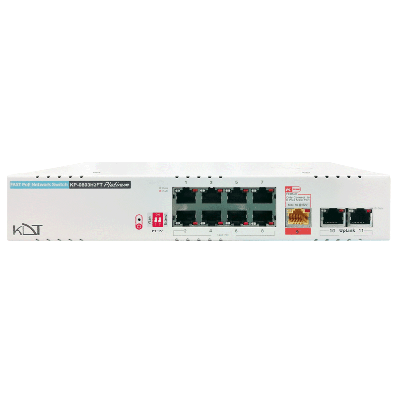 سوئیچ PoE هوشمند 8 پورت KDT مدل KP-0803H2FT با توان 200 وات و قابلیت Extend 250m
