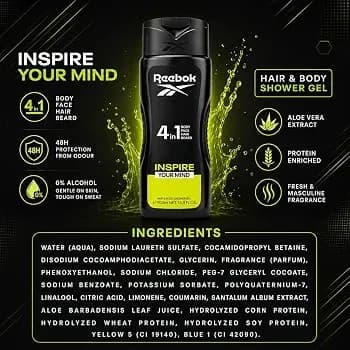 ژل شستشوی بدن و مو 4 در 1 مردانه ریبوک اصلی مدل Inspire Your Mind با حجم 400 میلی لیتر — تصویر ۸