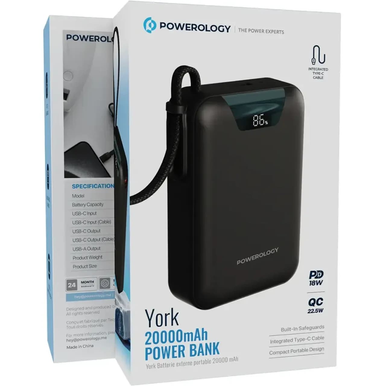 پاوربانک پاورولوژی York ظرفیت 20000mAh توان 22.5W