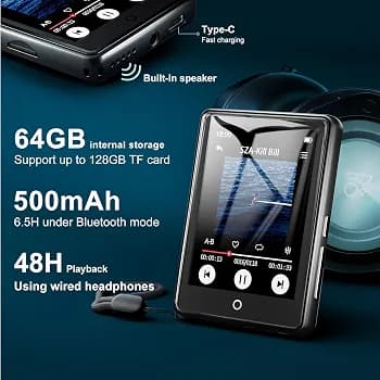 پخشکننده MP3 با حافظه ۶۴ گیگابایت برند: اودجویی (ODEJOI) نام مدل: ODM17Blk — تصویر ۵