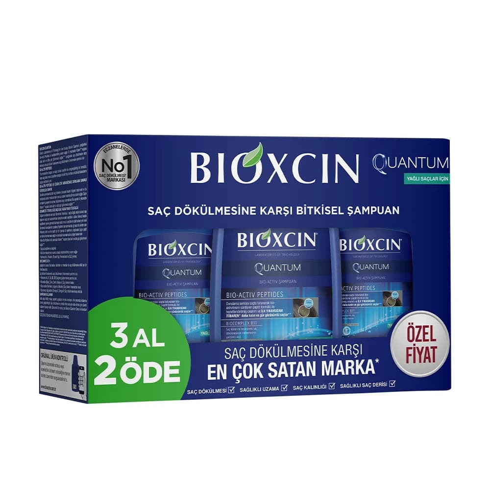 پک 3 عددی شامپو ضدریزش و تقویتکننده مو بیوکسین مدل QUANTUM مناسب موهای چرب حجم 3×300 میلیلیتر