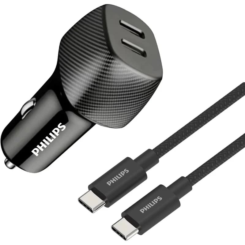 شارژر فندکی 60 وات فیلیپس مدل DLP5522C به همراه کابل USB-C — تصویر ۲